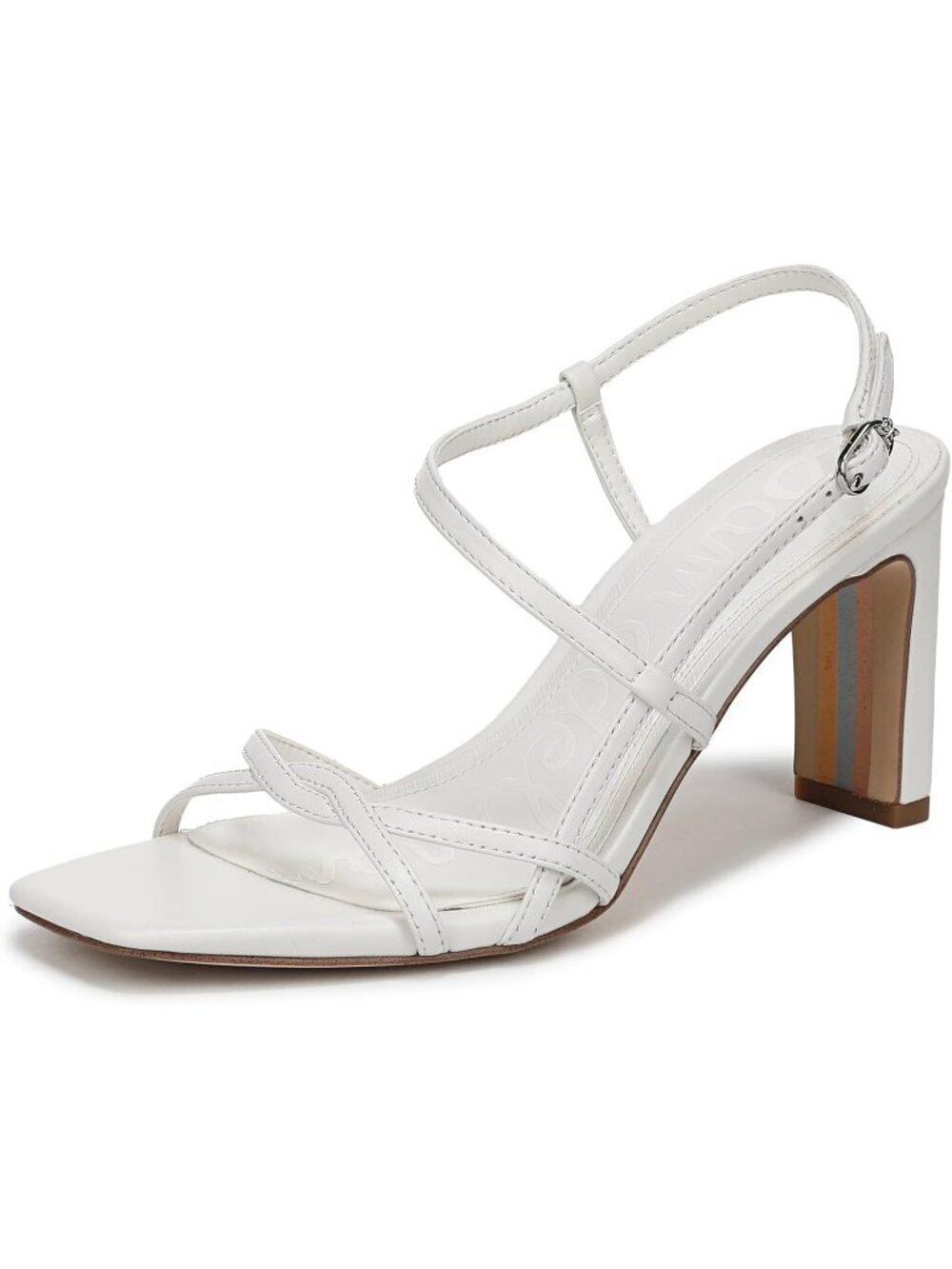 Women's Elegant White Buckle Heeled Sandals 3 Inches Block Heels Formal Shoes